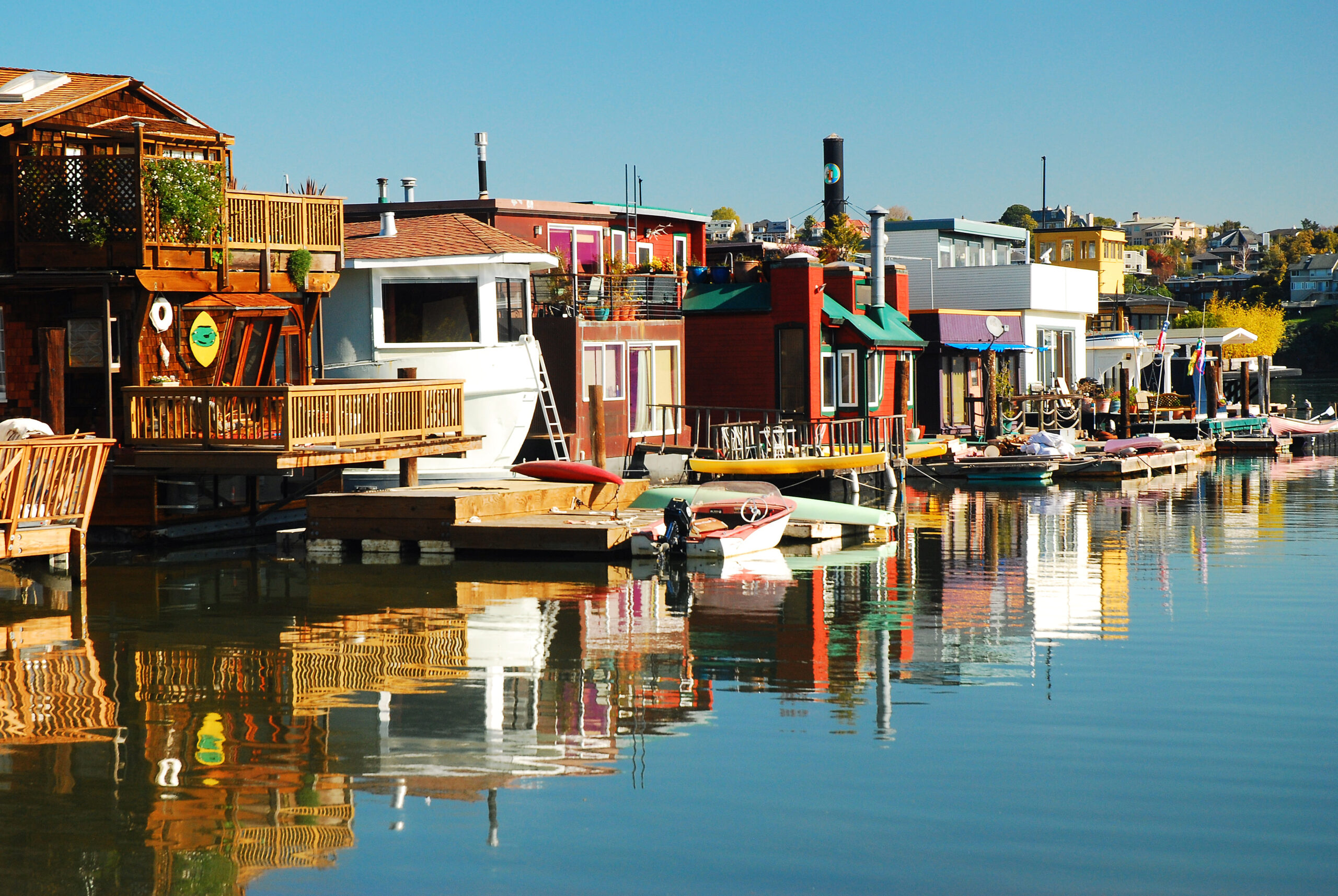 View of the houseboats of Sausalito, California.
